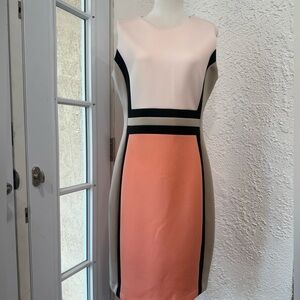 Calvin Klein Peach and Cream Colorblock Midi Dress